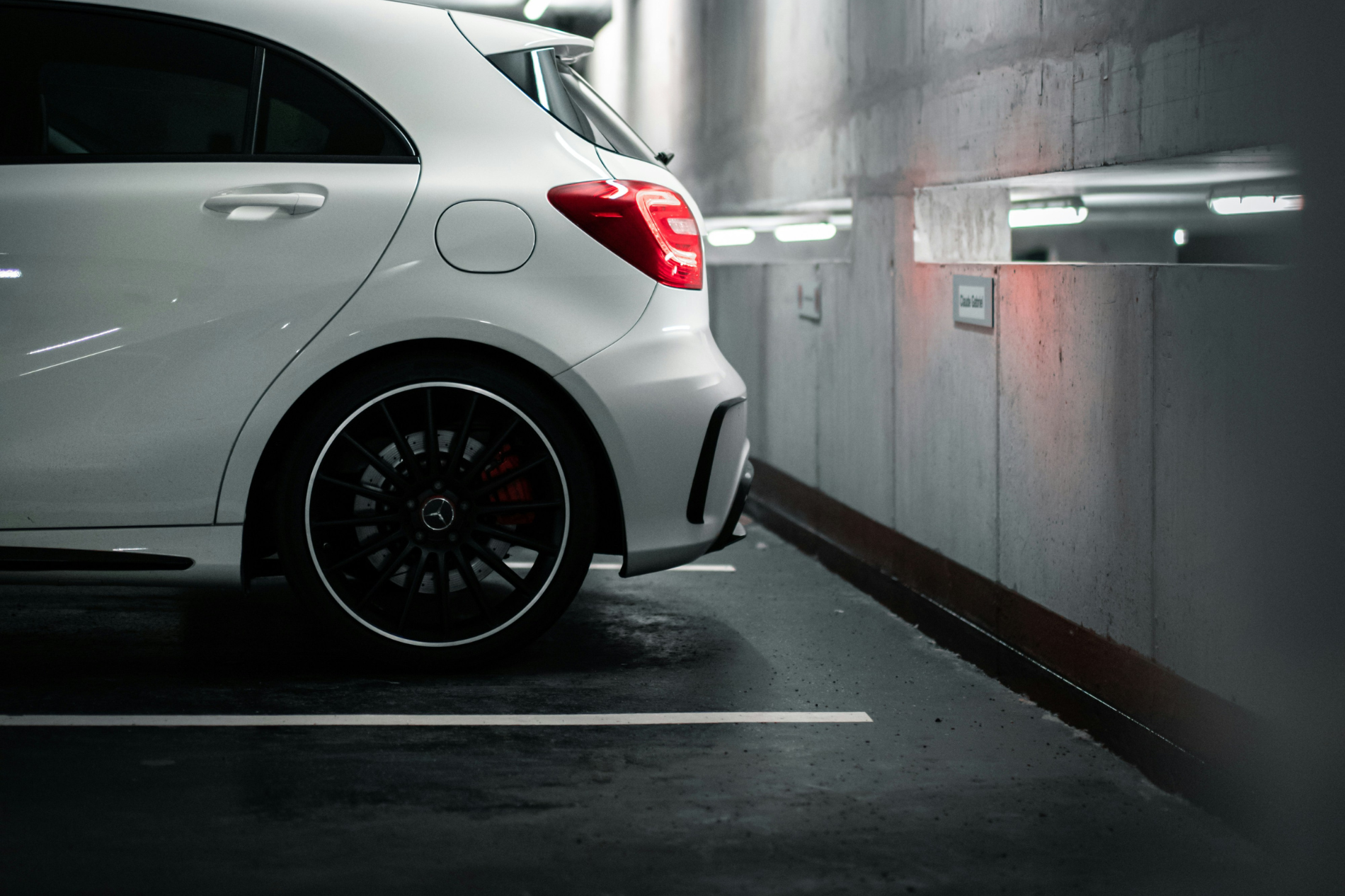 Mercedes-benz a-class parked in a parking garage.